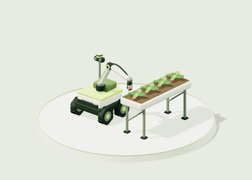 いちごを収穫するAIロボットの立体イメージ